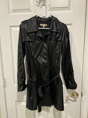 Chloe Notched Lapel Trench Coat Button Blazer Rain Jacket Black Size 40